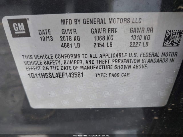 Chevrolet Malibu 1lz 2014 1G11H5SL4EF143581 Image 9