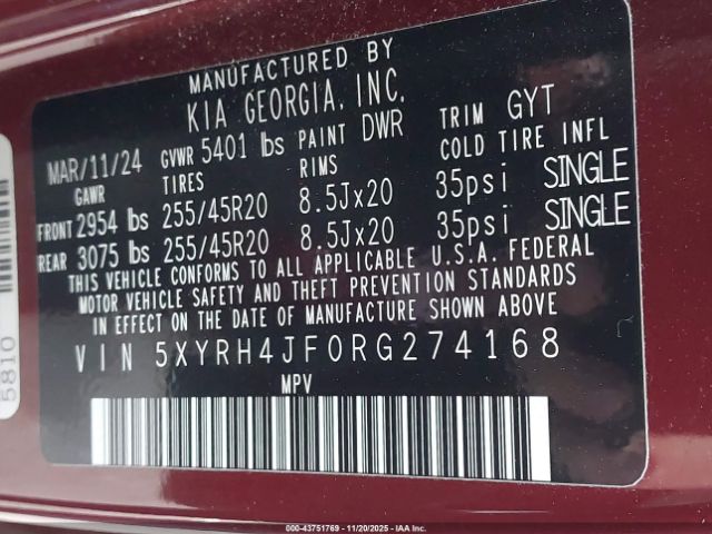 2024 KIA SORENTO 5XYRH4JF0RG274168 Photo 8