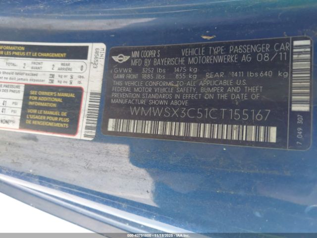2012 MINI COOPER S WMWSX3C51CT155167 Photo 8