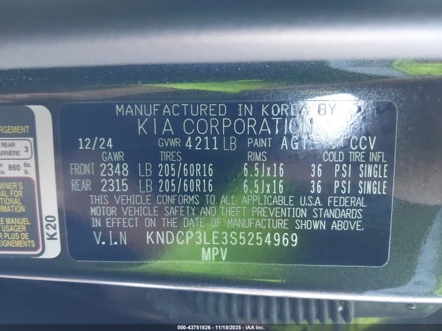 KNDCP3LE3S5254969 KIA gdi kappa pe