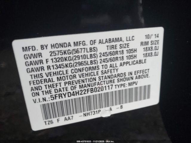 2015 ACURA MDX 5FRYD4H22FB020117 Photo 8