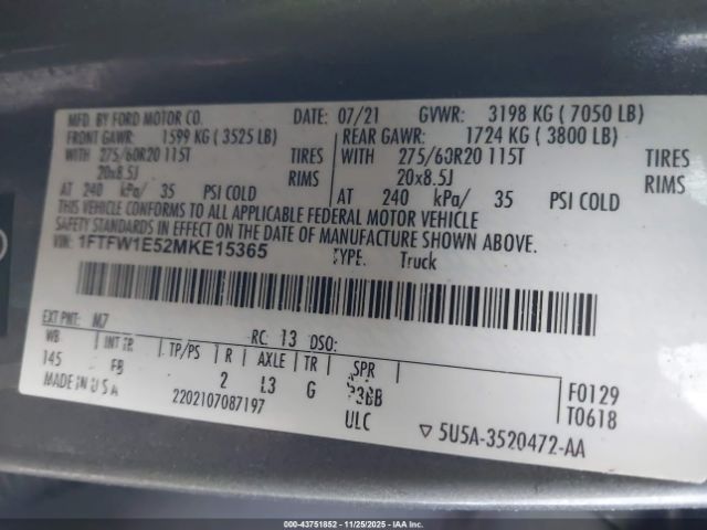 2021 FORD F-150 1FTFW1E52MKE15365 Photo 8