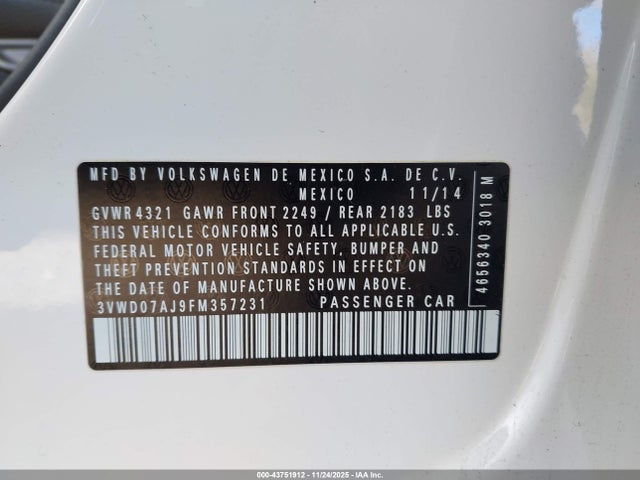 3VWD07AJ9FM357231 Volkswagen Jetta 1.8t Se
