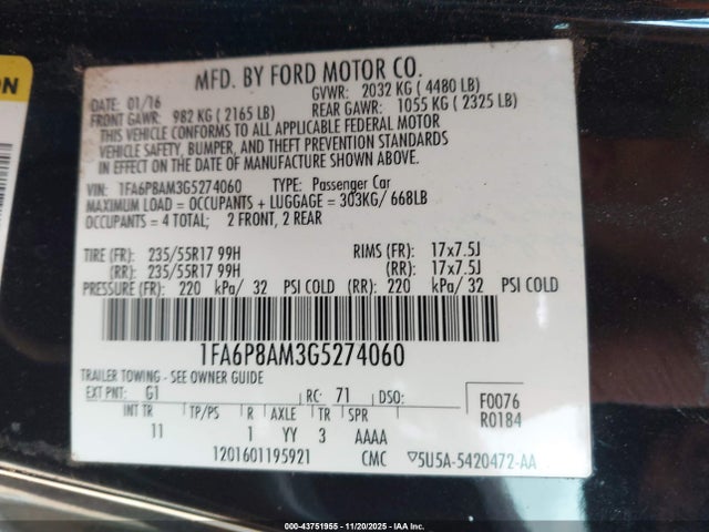 2016 FORD MUSTANG 1FA6P8AM3G5274060 Photo 8