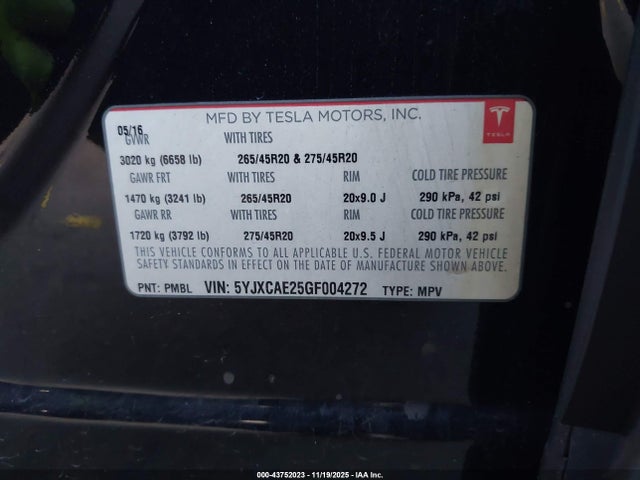 2016 TESLA MODEL X 5YJXCAE25GF004272 Photo 8
