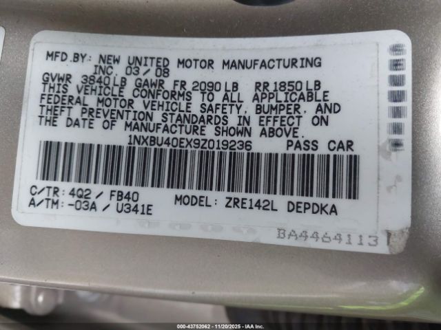2009 TOYOTA COROLLA 1NXBU40EX9Z019236 Photo 8