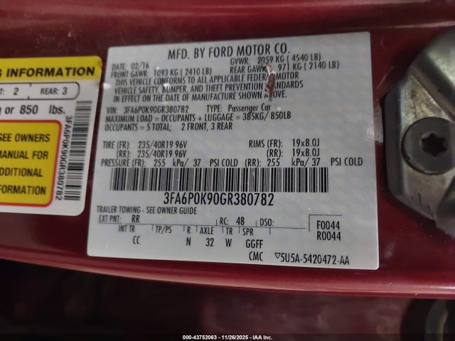 2016 FORD FUSION 3FA6P0K90GR380782 Photo 8