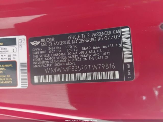 2009 MINI COOPER WMWMF33579TW79816 Photo 8