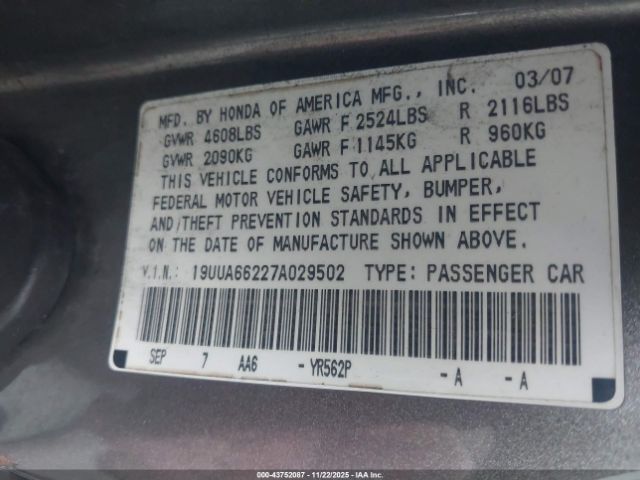 2007 ACURA TL 19UUA66227A029502 Photo 8