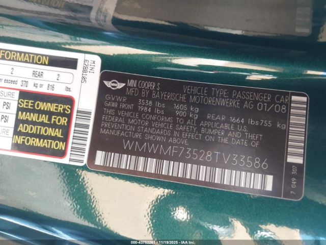 2008 MINI COOPER S WMWMF73528TV33586 Photo 8