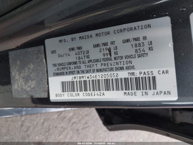 43752298 :رقم المزاد ، JM1BM1W34E1205052 vin ، 2014 Mazda Mazda3 S Grand Touring مزاد بيع