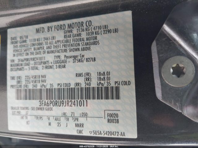 2018 FORD FUSION HYBRID 3FA6P0RU9JR241011 Photo 8