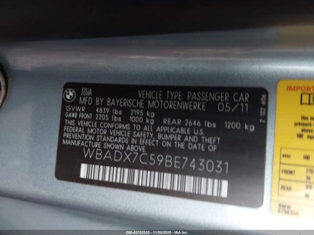 2011 BMW 335I WBADX7C59BE743031 Photo 8