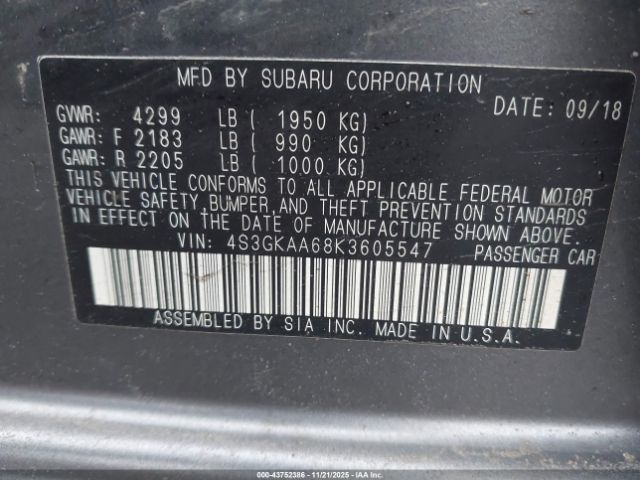 2019 SUBARU IMPREZA 4S3GKAA68K3605547 Photo 8