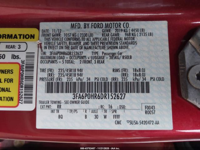 2013 FORD FUSION 3FA6P0HR6DR152627 Photo 8
