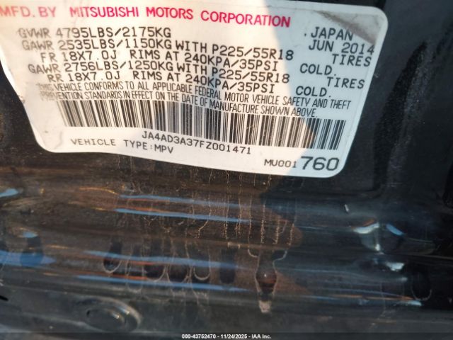 2015 MITSUBISHI OUTLANDER JA4AD3A37FZ001471 Photo 8