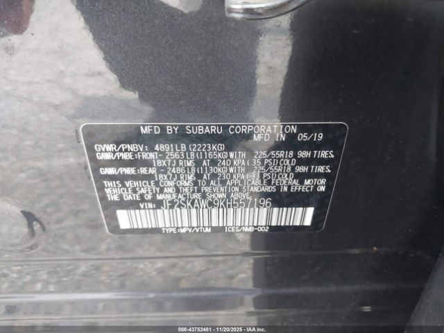 2019 SUBARU FORESTER JF2SKAWC9KH557196 Photo 8