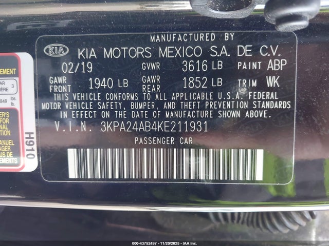 3KPA24AB4KE211931 KIA RIO LX