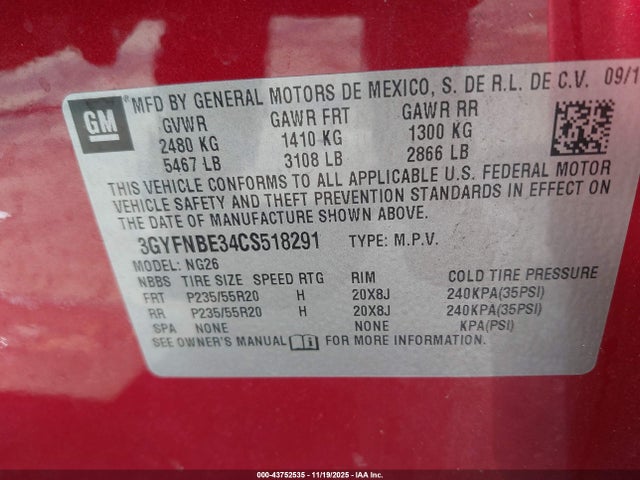 Продаж на аукціоні авто 2012 Cadillac Srx Performance Collection, vin: 3GYFNBE34CS518291, номер лоту: 43752535
