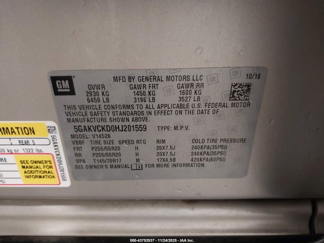 Aukcja sprzedaży 2017 Buick Enclave Premium, vin: 5GAKVCKD0HJ201559, numer aukcji: 43752537