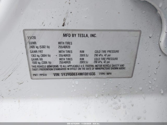 2021 TESLA MODEL Y 5YJYGDEE4MF081036 Photo 8