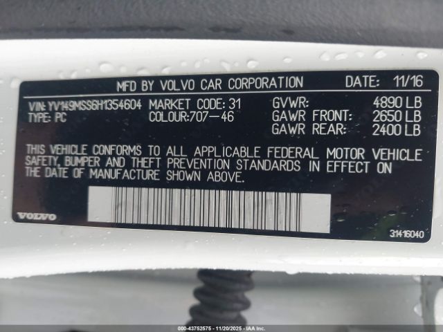 2017 VOLVO V60 YV149MSS6H1354604 Photo 8