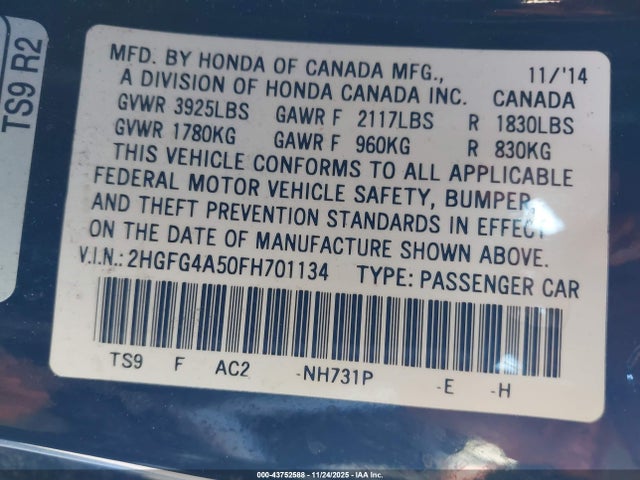 2HGFG4A50FH701134 Honda CIVIC SI