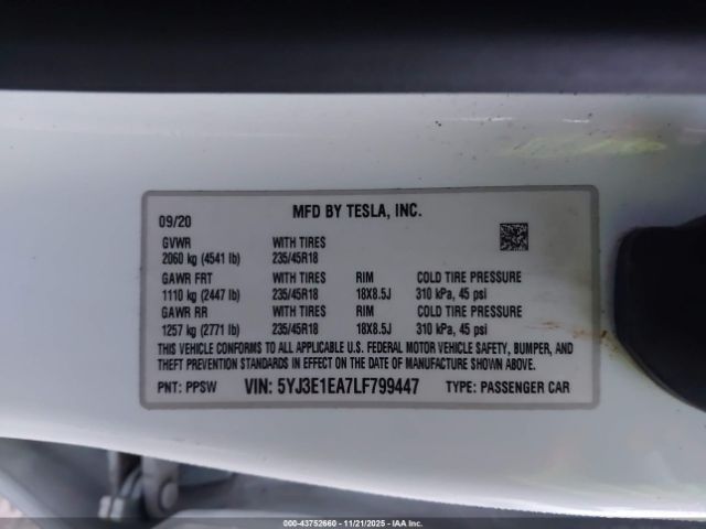 2020 TESLA MODEL 3 5YJ3E1EA7LF799447 Photo 8