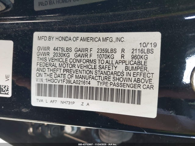 1HGCV1F39LA021614 Honda Accord Sport