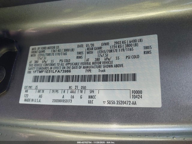 Ford F-150 Xl 2020 1FTMF1E51LFA73986 Image 9