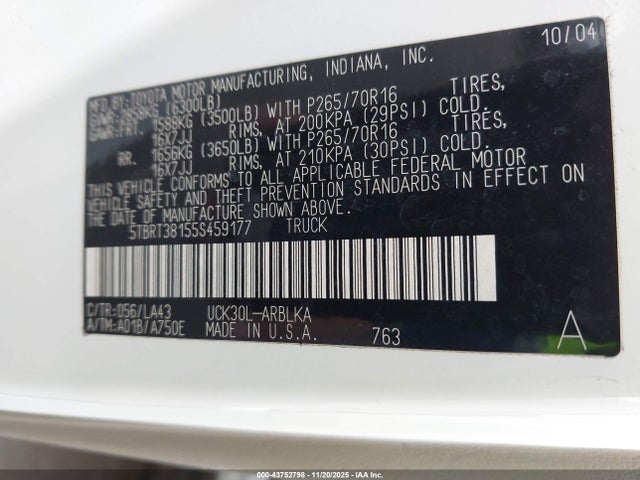 2005 TOYOTA TUNDRA 5TBRT38155S459177 Photo 8