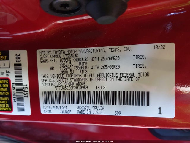 Toyota Tundra Limited 2023 5TFJA5EC6PX010969 Image 9