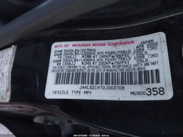 2002 MITSUBISHI MONTERO SPORT JA4LS21H72J063708 Photo 8