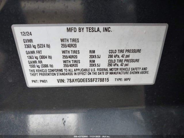 2025 TESLA MODEL Y 7SAYGDEE5SF278815 Photo 8