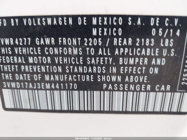 3VWD17AJ3EM441170 Volkswagen Jetta 1.8t Se