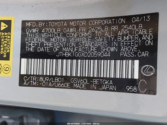 2013 LEXUS ES 350 JTHBK1GGXD2059044 Photo 8