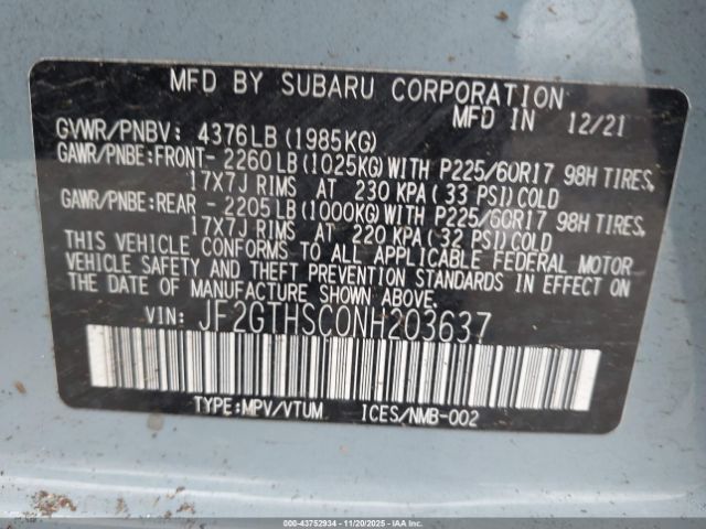 2022 SUBARU CROSSTREK JF2GTHSC0NH203637 Photo 8