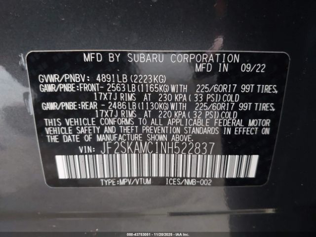 2022 SUBARU FORESTER JF2SKAMC1NH522837 Photo 8