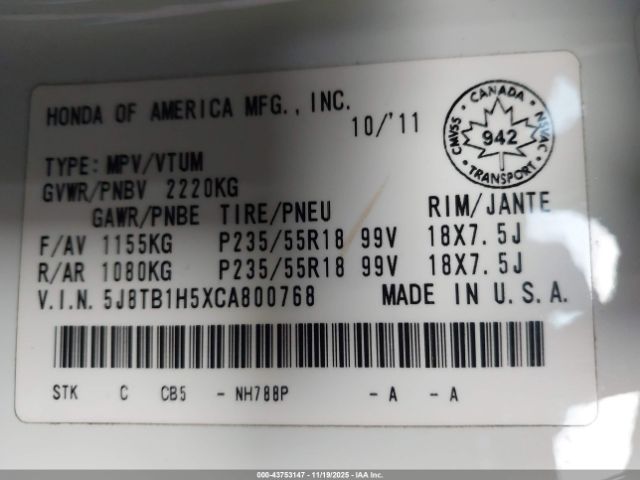 2012 ACURA RDX 5J8TB1H5XCA800768 Photo 8