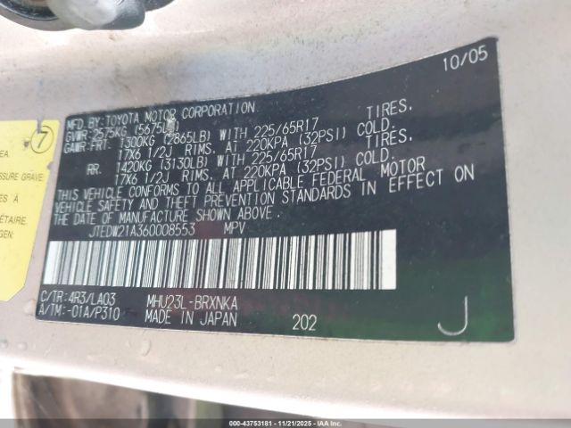 2006 TOYOTA HIGHLANDER JTEDW21A360008553 Photo 8