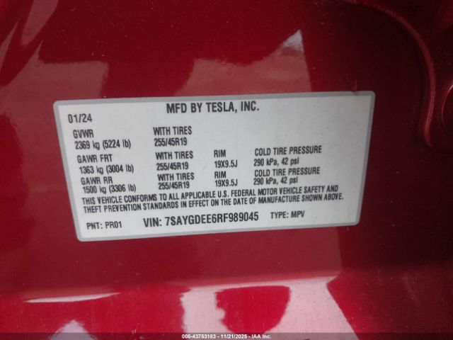 2024 TESLA MODEL Y 7SAYGDEE6RF989045 Photo 8