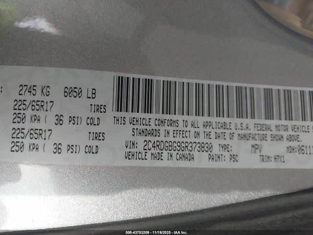 Продажа на аукционе авто 2016 Dodge Grand Caravan Se, vin: 2C4RDGBG9GR373830, номер лота: 43753209
