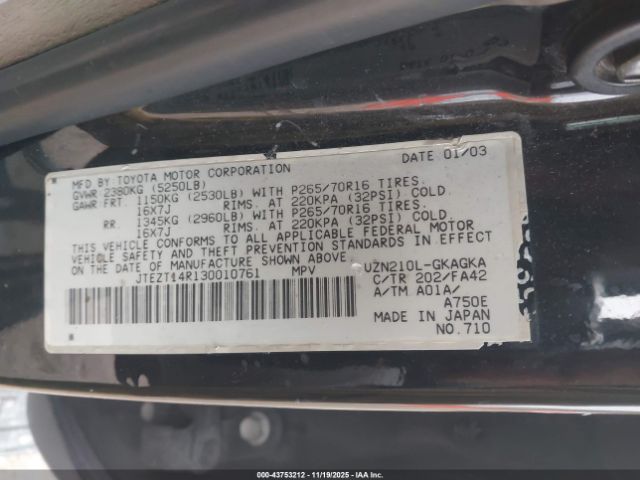 2003 TOYOTA 4RUNNER JTEZT14R130010761 Photo 8