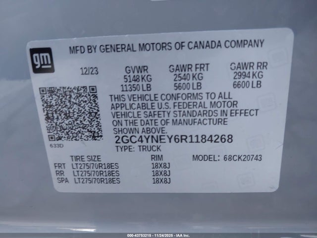 2GC4YNEY6R1184268 Chevrolet Silverado 2500hd 4wd Standard Bed Lt