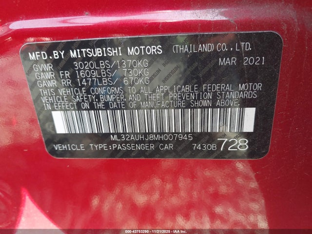 2021 MITSUBISHI MIRAGE ML32AUHJ8MH007945 Photo 8