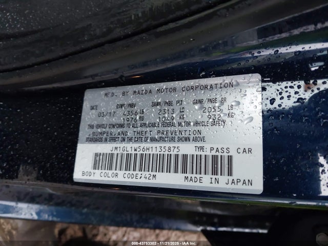 Продаж на аукціоні авто 2017 Mazda Mazda6 Grand Touring, vin: JM1GL1W56H1135875, номер лоту: 43753302