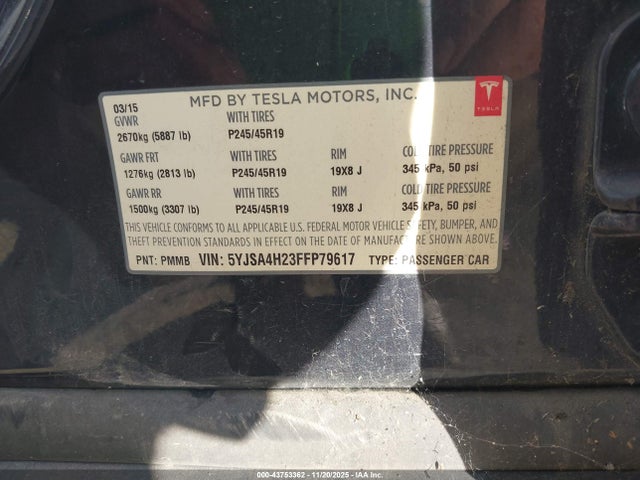 2015 TESLA MODEL S 5YJSA4H23FFP79617 Photo 8