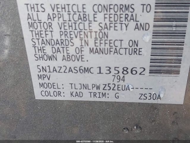 2021 NISSAN MURANO 5N1AZ2AS6MC135862 Photo 8