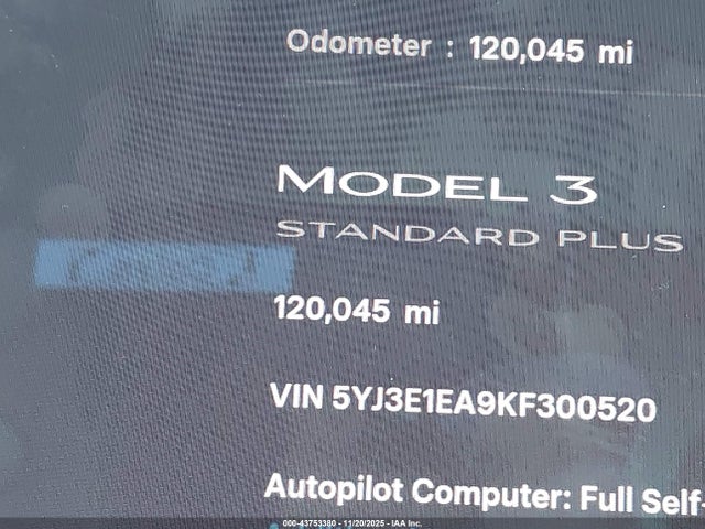 Auction sale of the 2019 Tesla Model 3 Long Range/mid Range/standard Range/standard Range Plus, vin: 5YJ3E1EA9KF300520, lot number: 43753380