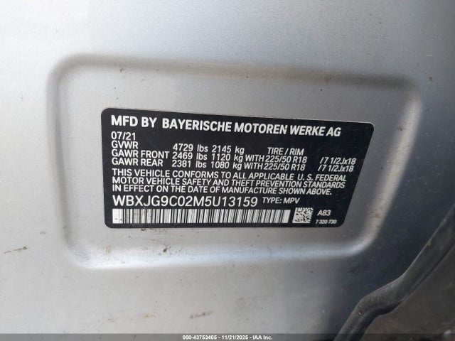 Продажа на аукционе авто 2021 Bmw X1 Xdrive28i, vin: WBXJG9C02M5U13159, номер лота: 43753405